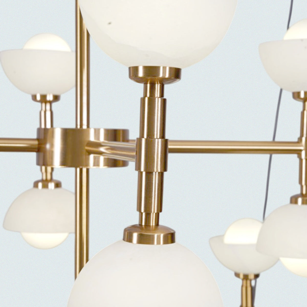 Modern 2-Tired Brass 18 Frosted Glass Shades Chandelier