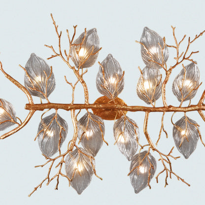 Metal Branch Wall Light with Silver Leaves and Gold Stem Modern Wall Sconce