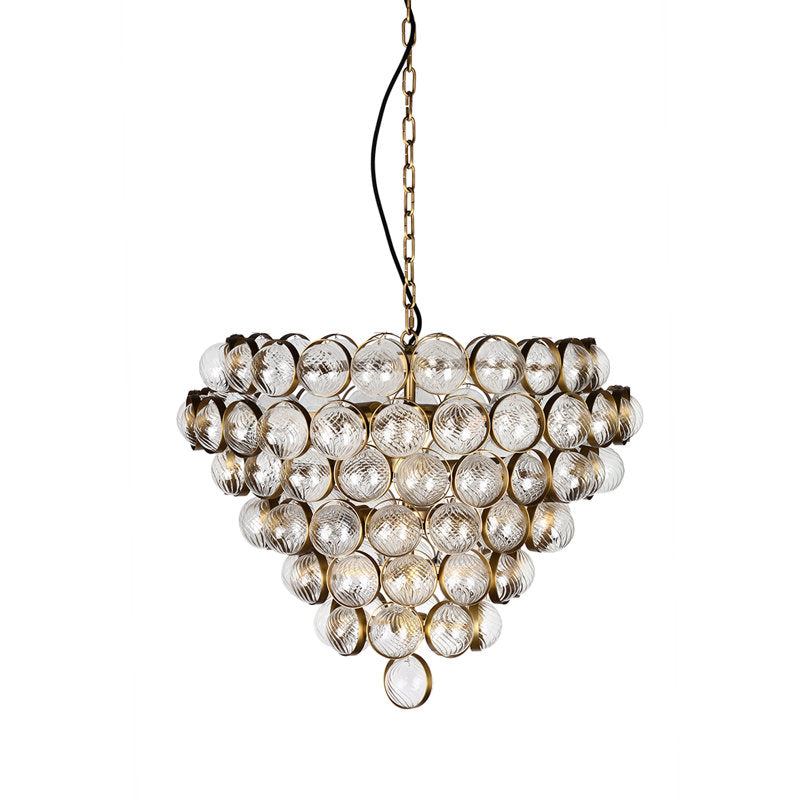 Aged Brass and Textured Glass Bouquet Style Large Chandelier