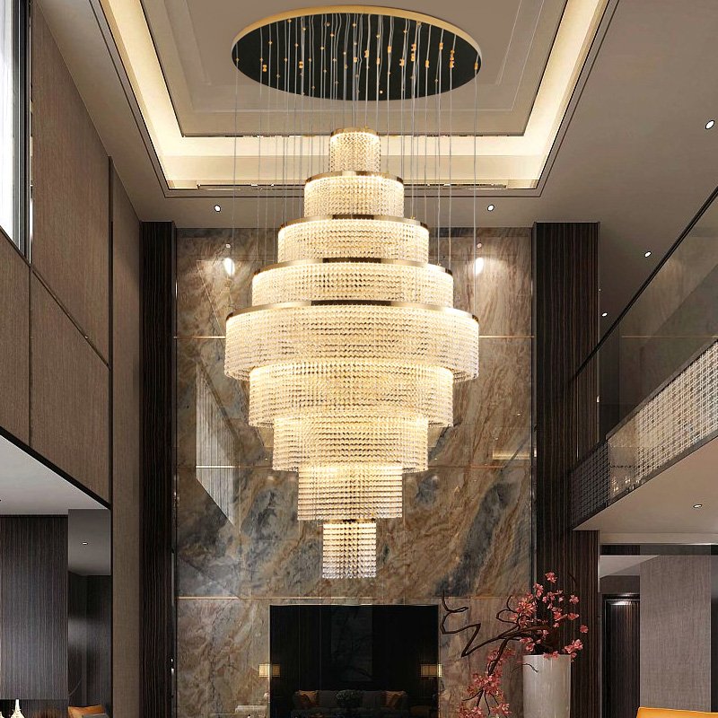 Large Modern Gold Crystal Chandelier For HighCeiling