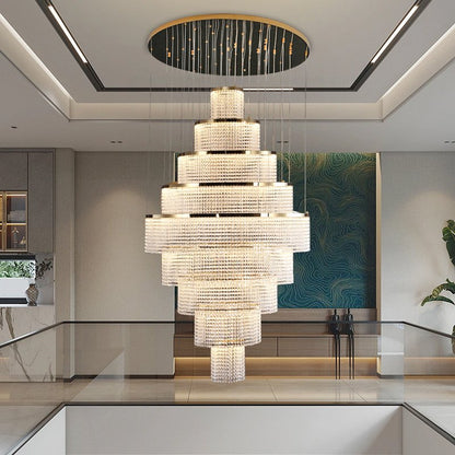 Large Modern Gold Crystal Chandelier For HighCeiling