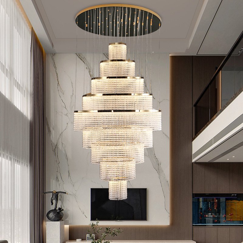 Large Modern Gold Crystal Chandelier For HighCeiling