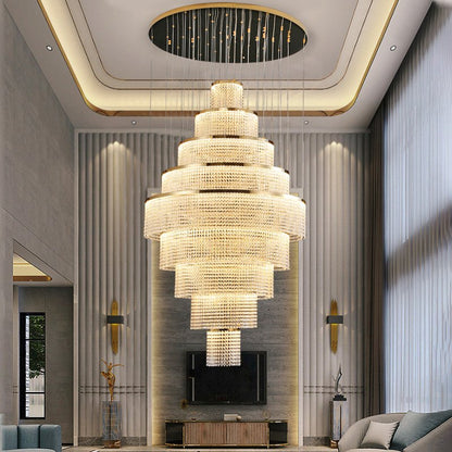 Large Modern Gold Crystal Chandelier For HighCeiling