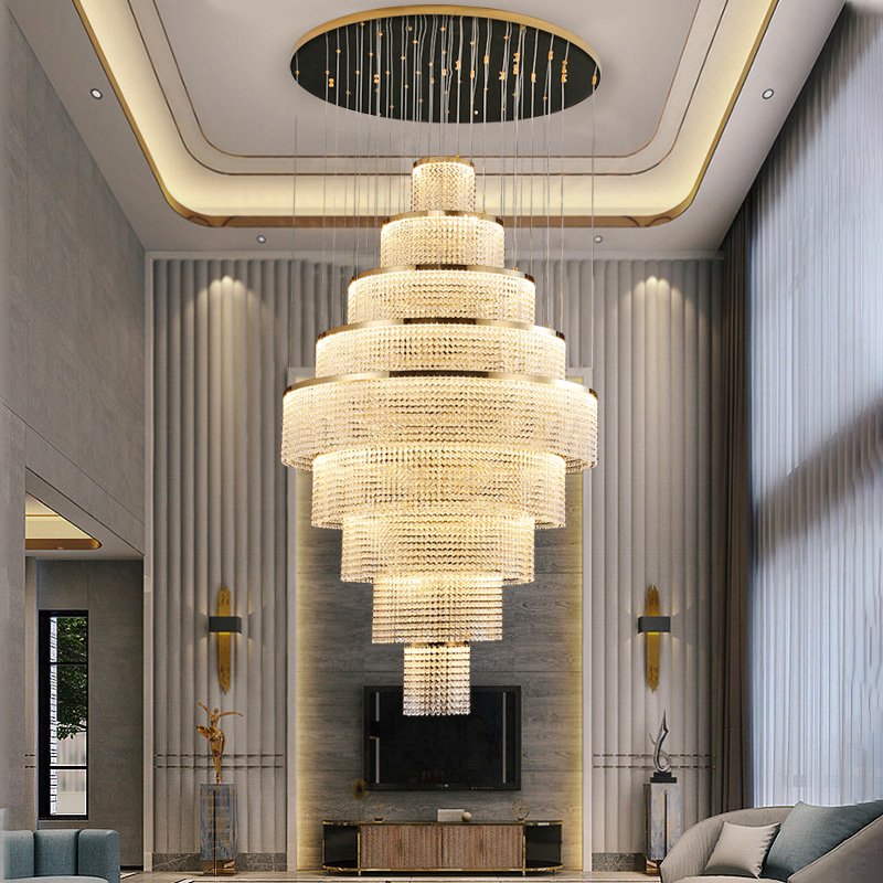 Large Modern Gold Crystal Chandelier For HighCeiling