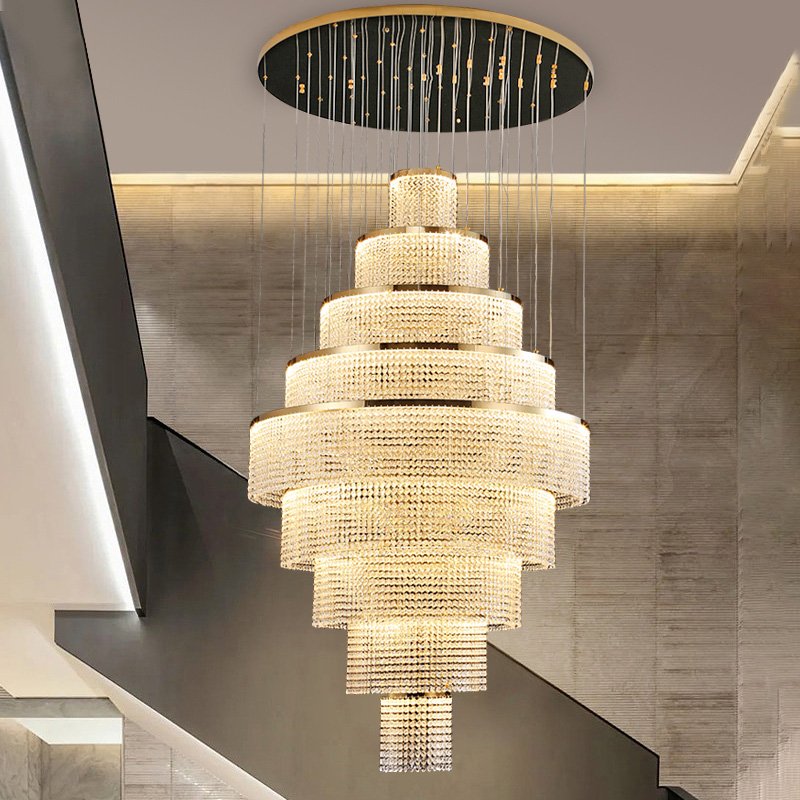 Large Modern Gold Crystal Chandelier For HighCeiling