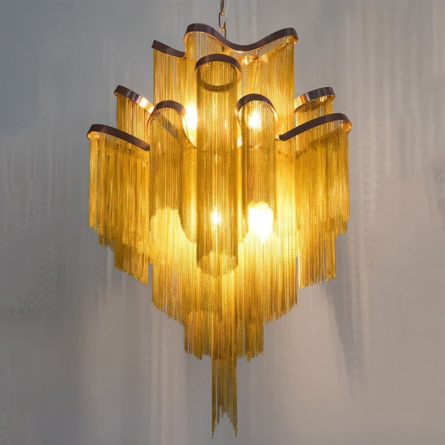 Post-Modern Extra Large Stainless Steel Long Tassel Chandelier for Large Living Room / Staircase / Villa / Duplexes