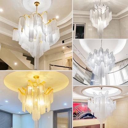 Post-Modern Extra Large Stainless Steel Long Tassel Chandelier for Large Living Room / Staircase / Villa / Duplexes