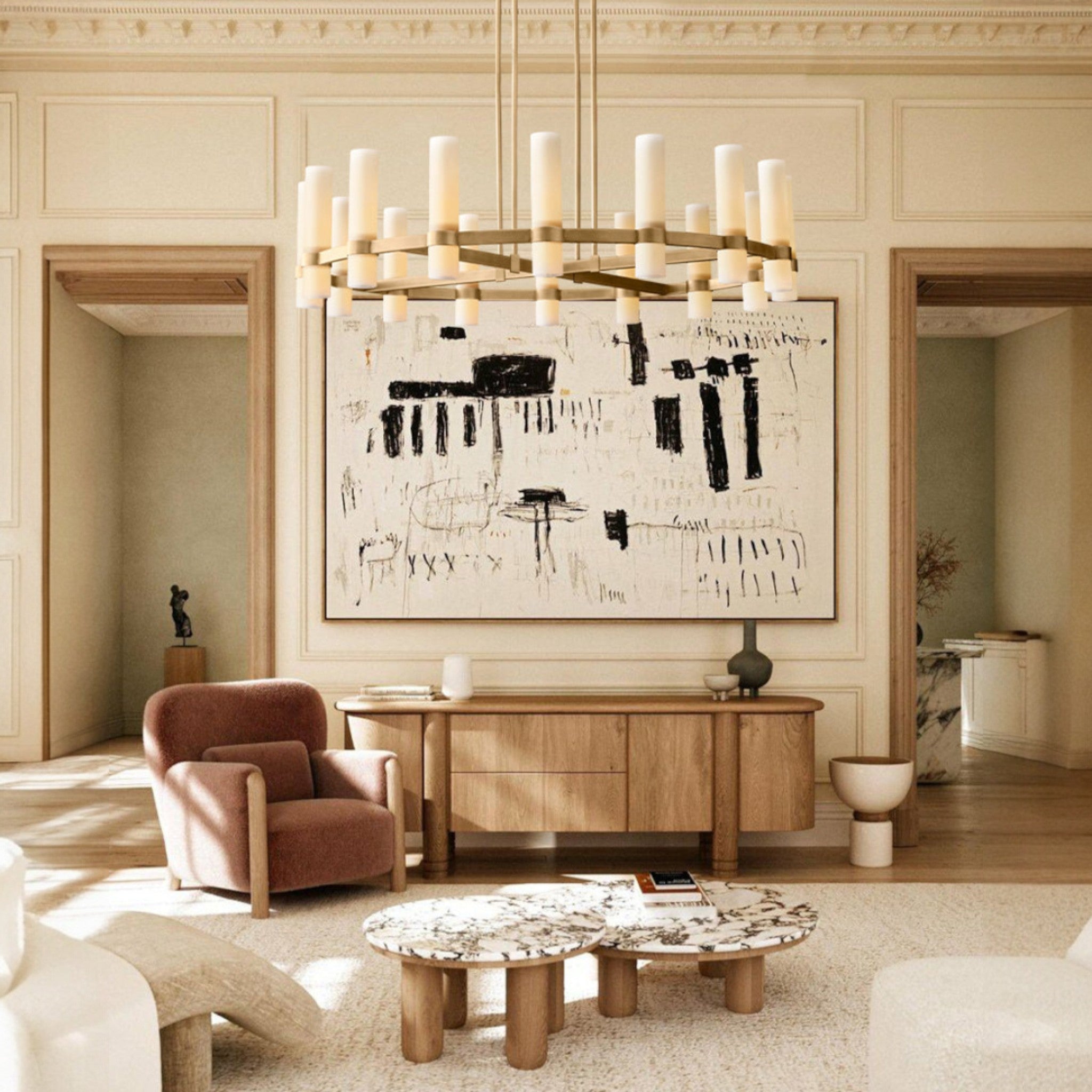 Ravel Round Milk Glass Chandelier