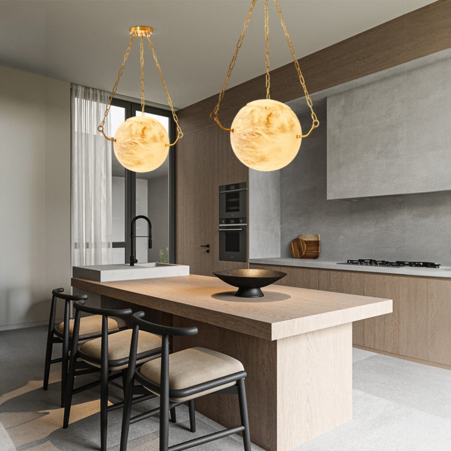 Alabaster Sphere Suspension Lamp, Pendant Kitchen Island Lamp