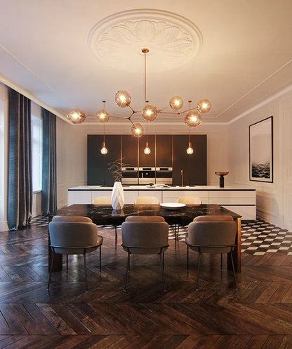 Modern Sputnik Smoky Gray/Amber Glass Branch Chandelier for Kitchen Island/Dining Room