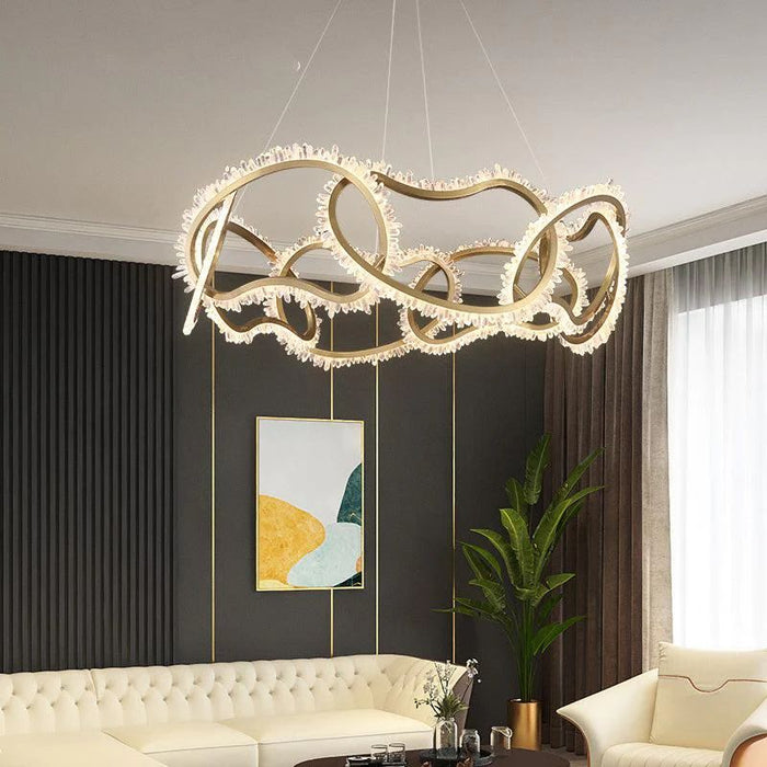 Rose Rock Crystal Multi-ring Chandelier Modern Chandelier Restaurant