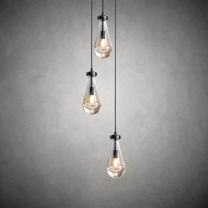 3-Light Raindrop-Shaped Circular Pendant Lamp