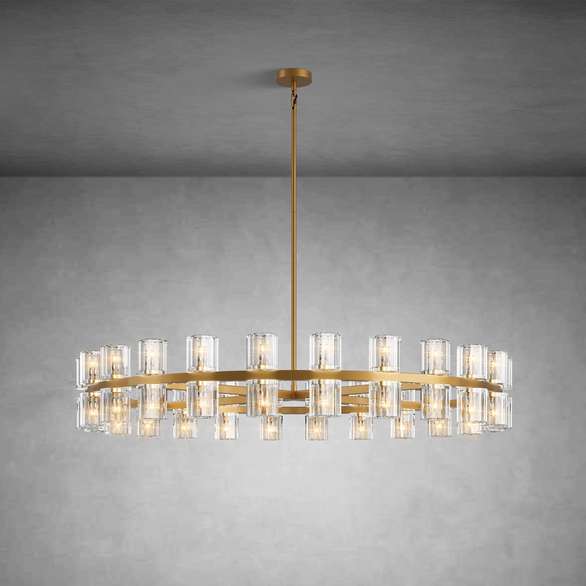 48" Round Brass Crystal Chandelier