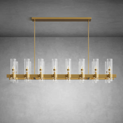 Modern Linear Chandelier with Clear Glass Cylinder Lights for Dining Room