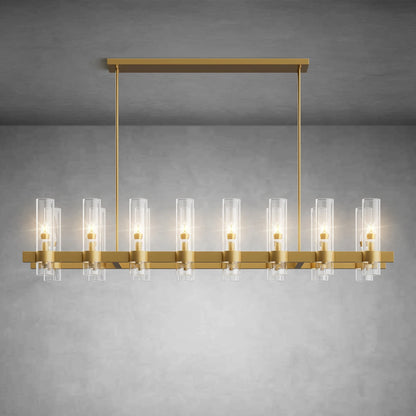 Modern Linear Chandelier with Clear Glass Cylinder Lights for Dining Room