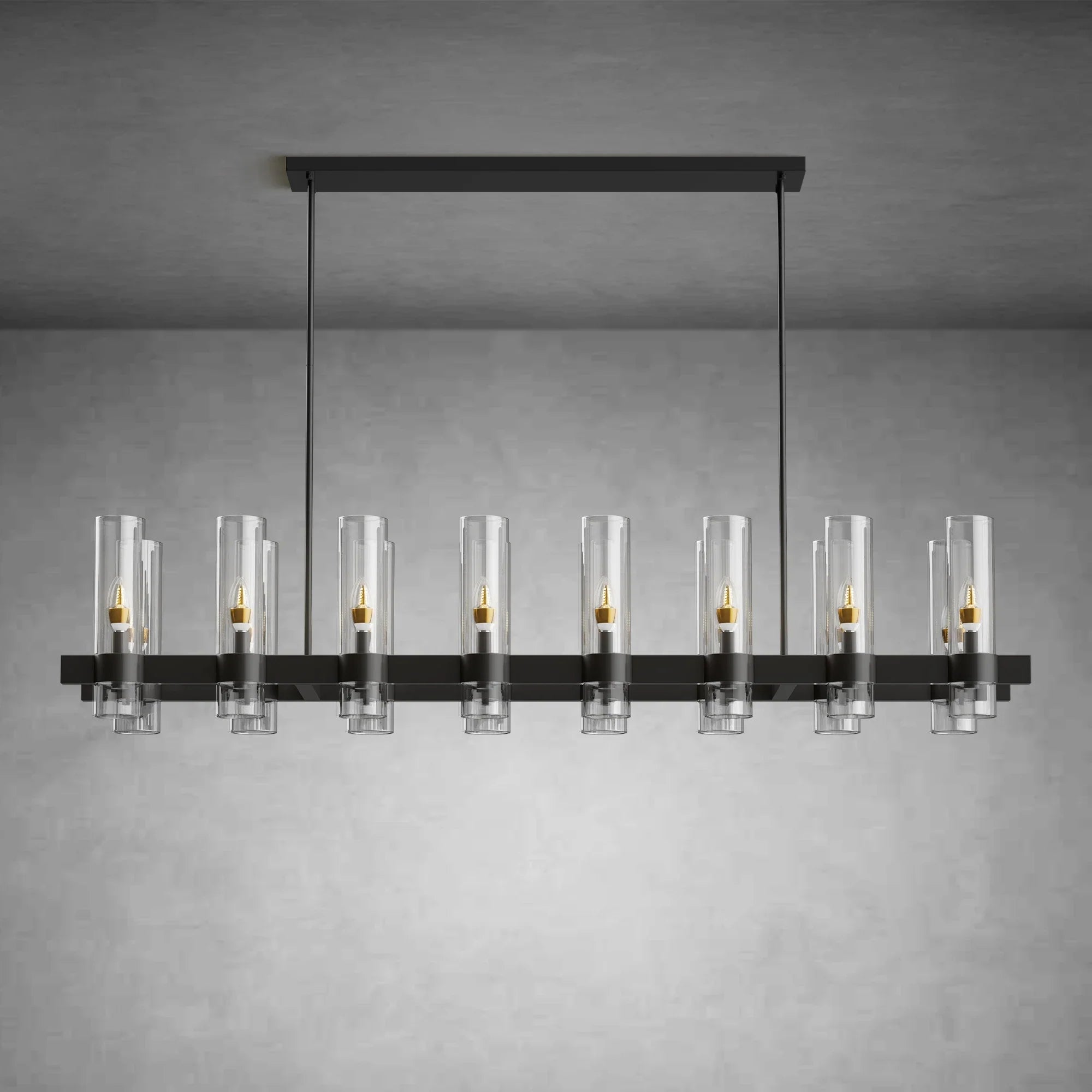 Modern Linear Chandelier with Clear Glass Cylinder Lights for Dining Room
