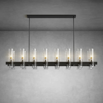 Modern Linear Chandelier with Clear Glass Cylinder Lights for Dining Room