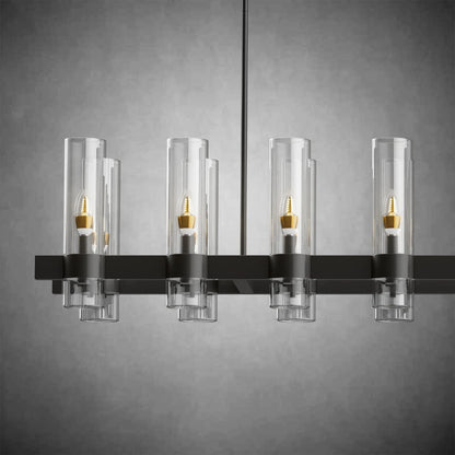 Modern Linear Chandelier with Clear Glass Cylinder Lights for Dining Room