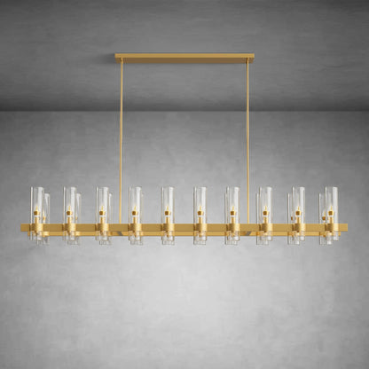 Modern Linear Chandelier with Clear Glass Cylinder Lights for Dining Room