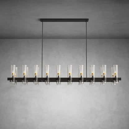 Modern Linear Chandelier with Clear Glass Cylinder Lights for Dining Room