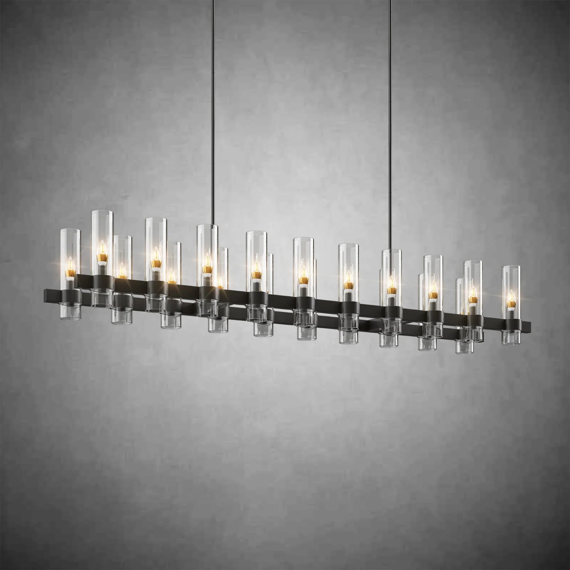 Modern Linear Chandelier with Clear Glass Cylinder Lights for Dining Room