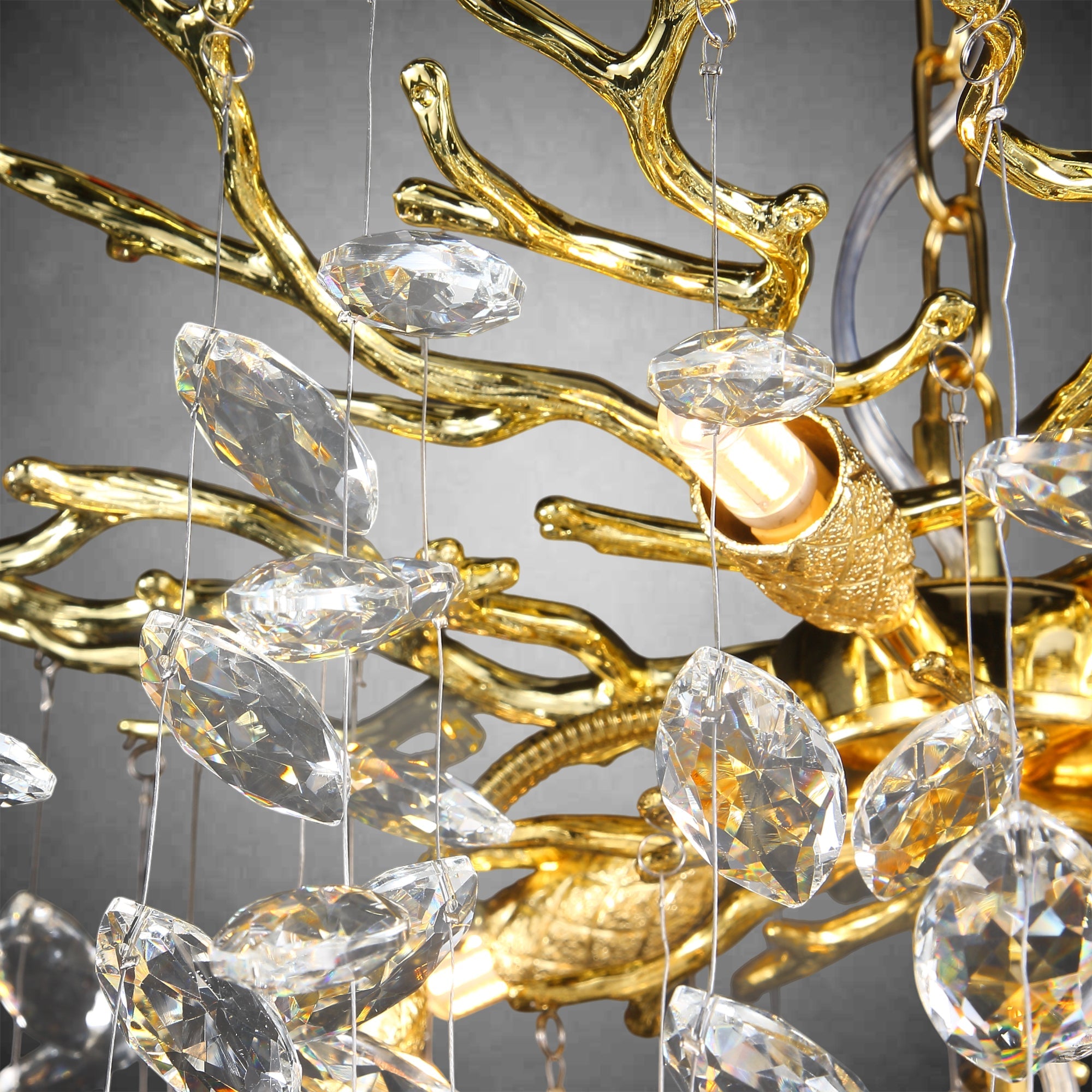 63'' Long Crystal Modern Gold Tree Branch Chandelier